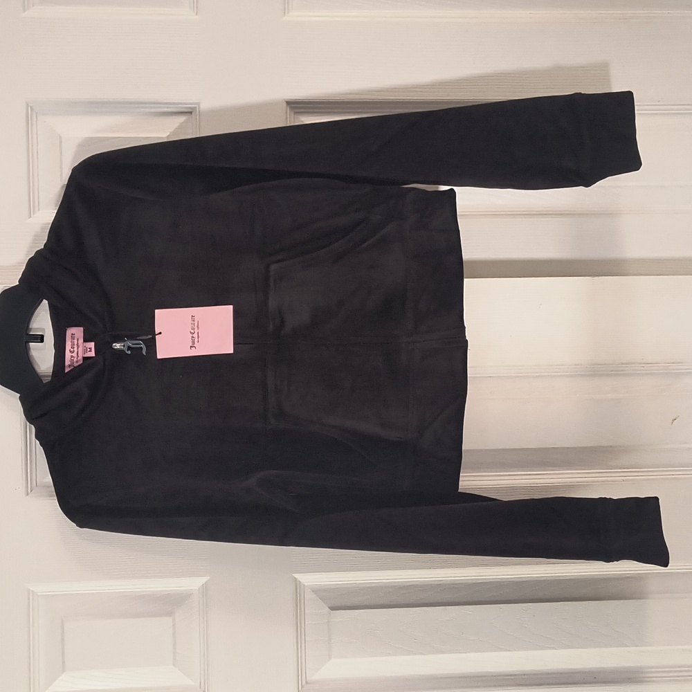 NWT Juicy Couture Bling Velour Zip Up Hoodie - Black Size M